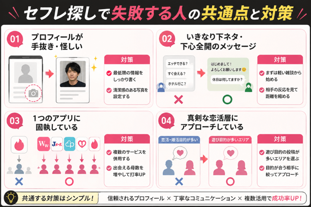 セフレ探しで失敗する人の共通点と対策